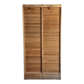 Vintage French oak curtain wardrobe with adjustable shelves, 1950s, curtain storage unit.