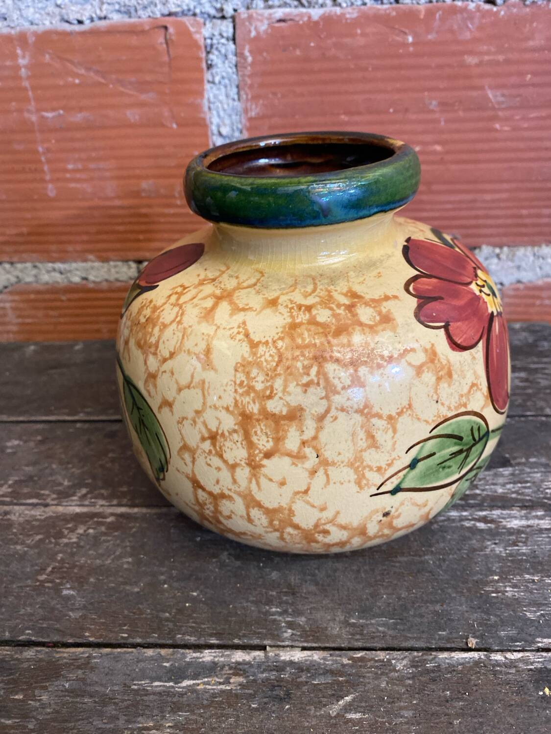 Vintage Polychrome Ceramic Ball Vase Flowers West Germany
