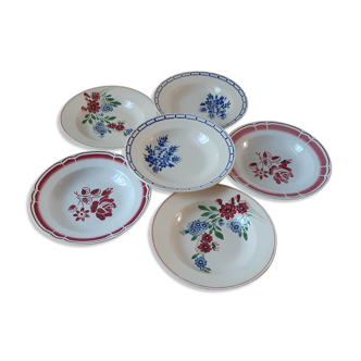 Lot de 6 assiettes creuses dépareillées Digoin et Badonviller