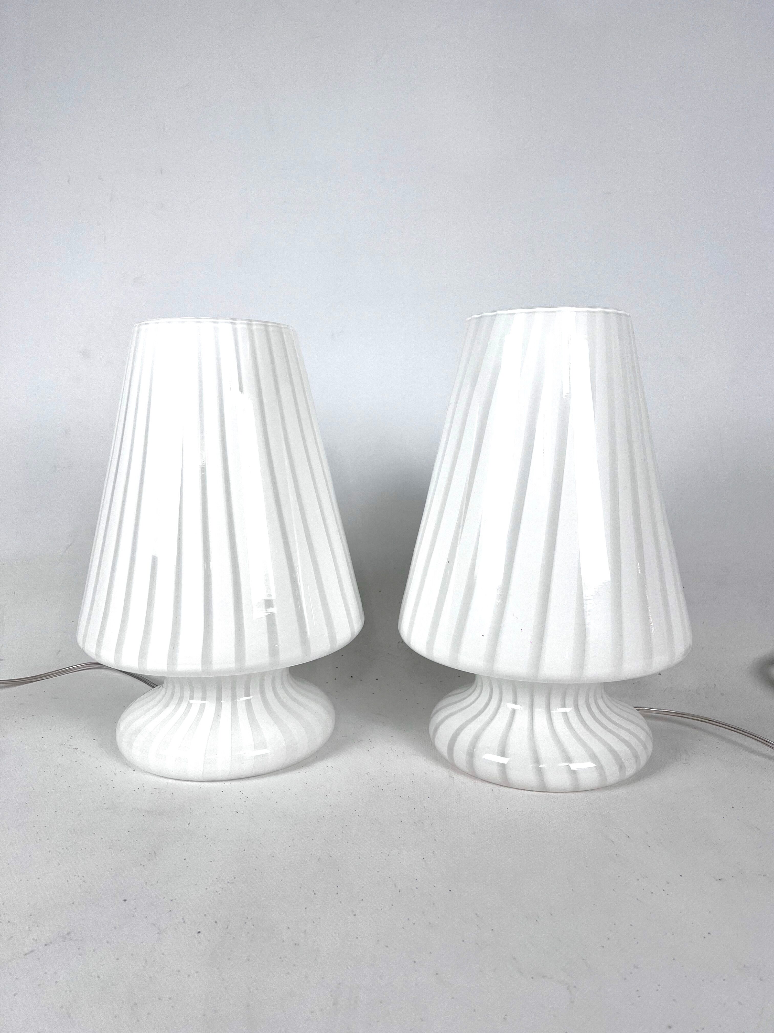 Vintage set of two postmodern Murano glass table lamps from 70s