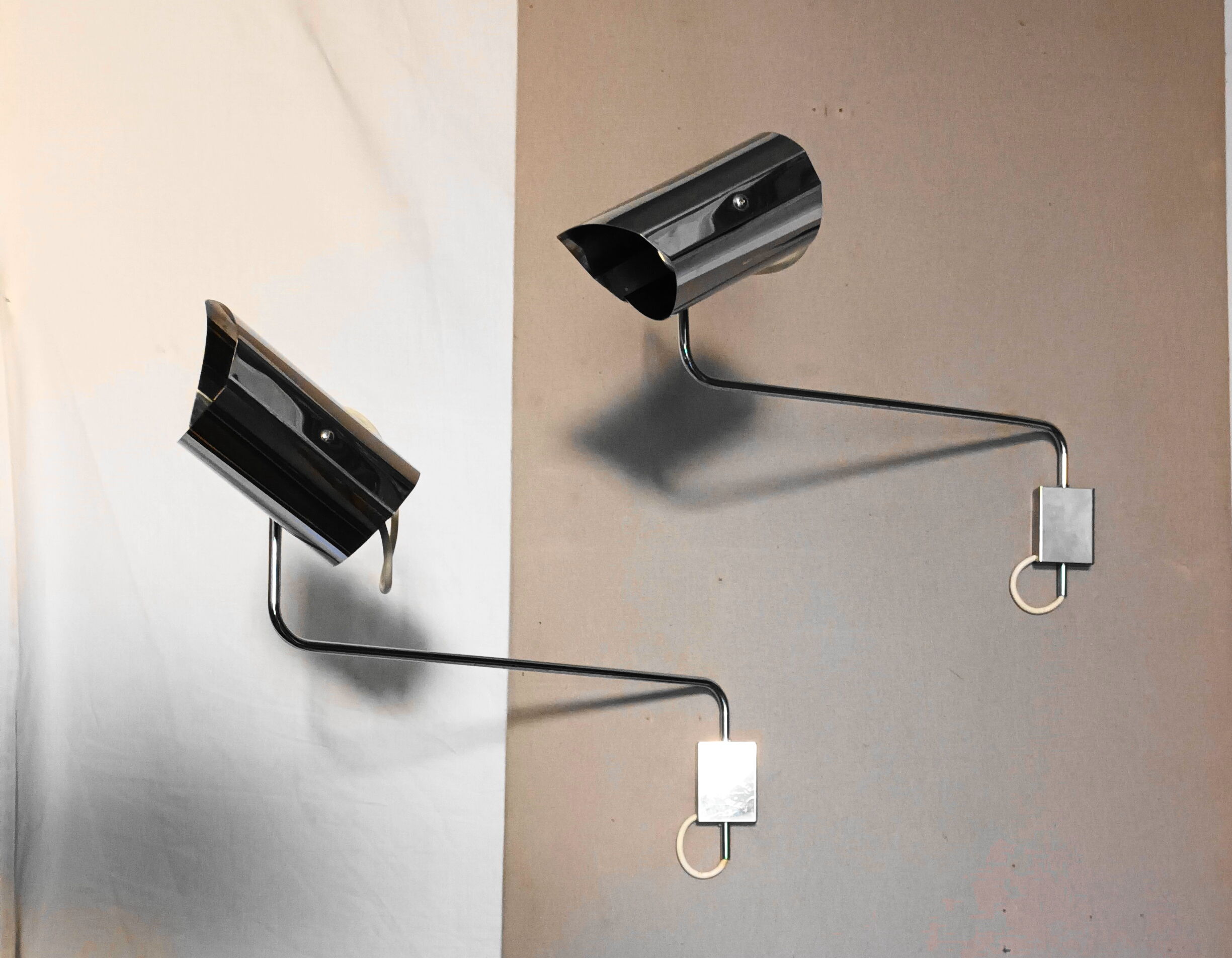 Pair of large chrome wall lamps from the 70s