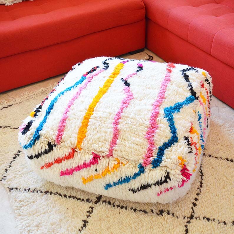 Colorful berber beery poufs azilal 60 x 60 x 20 cm