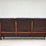 1970s, Scandinavian 3-seater sofa, furniture leather, teak wood legs.