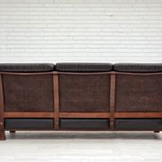 1970s, Scandinavian 3-seater sofa, furniture leather, teak wood legs.