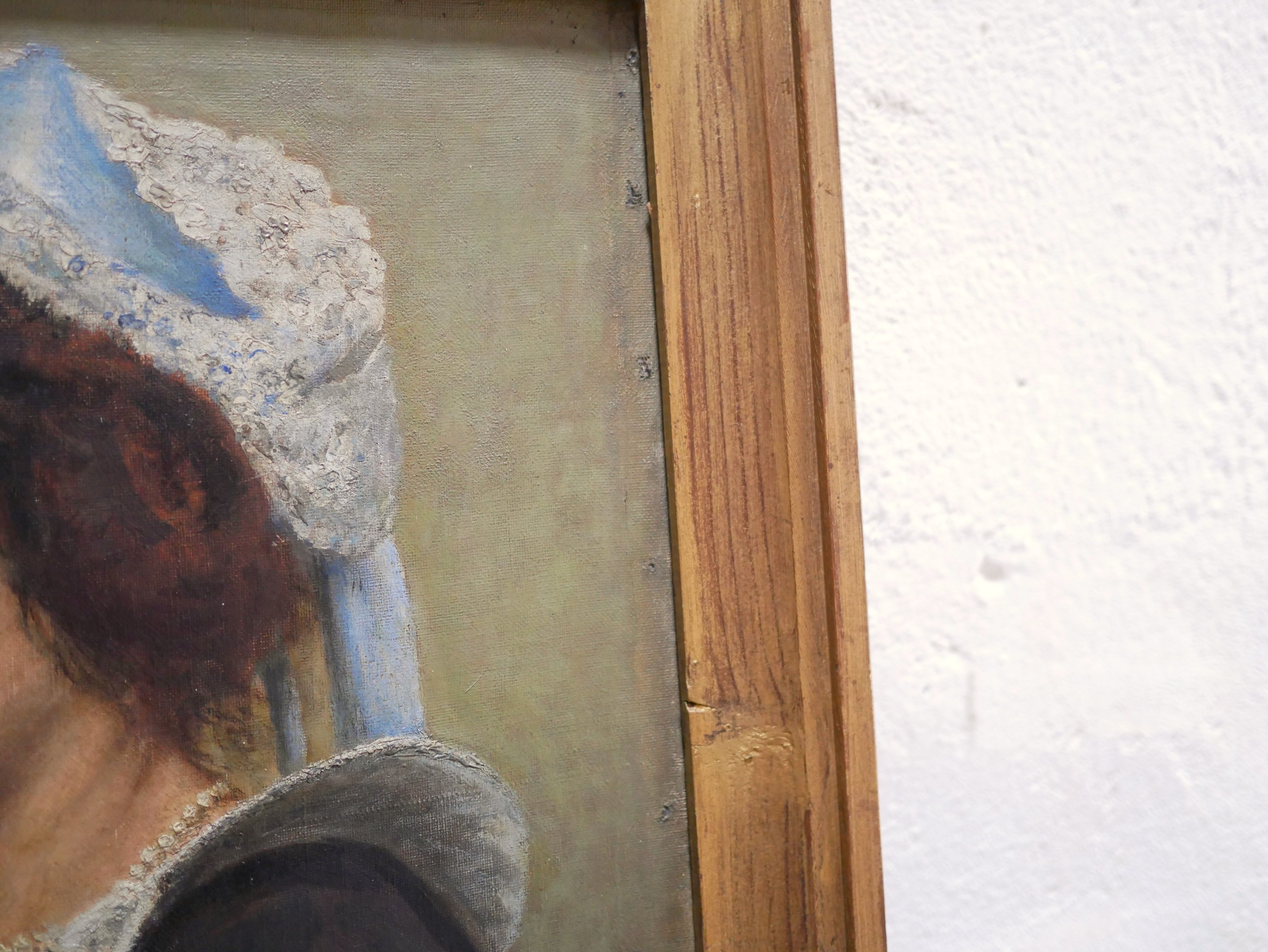 Portrait painting, painting on old canvas