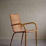 Set of 4 vintage Italian wicker and birch armchairs, mid-century modern, 1950.
