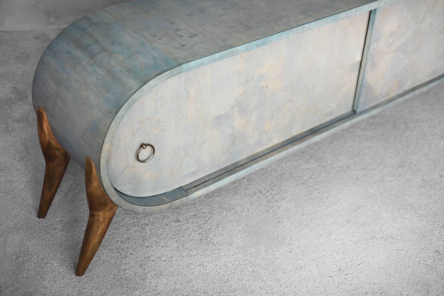 Buffet vintage du milieu du siècle moderne italien turquoise en bouleau