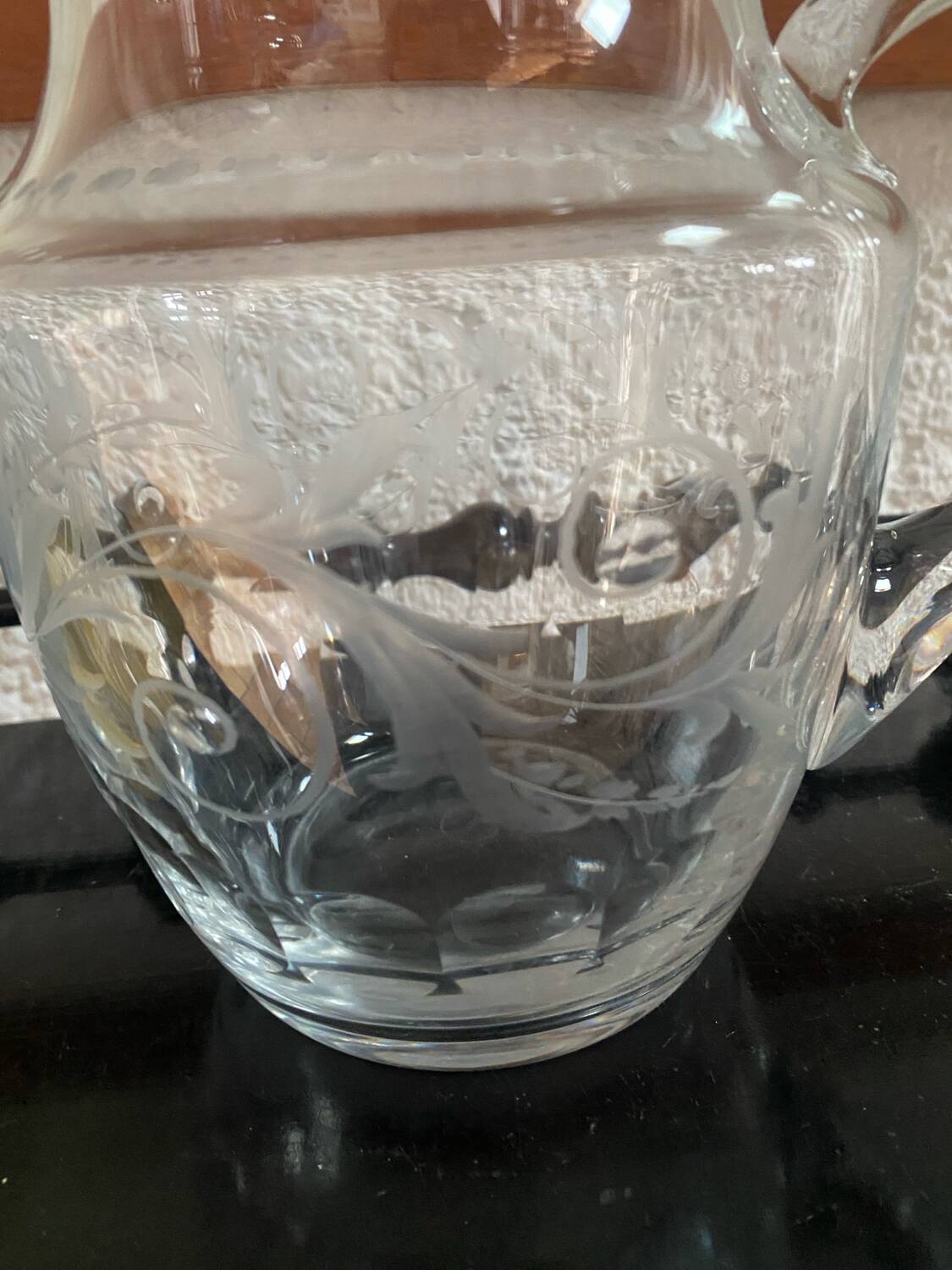 Large engraved crystal jug for orangeade