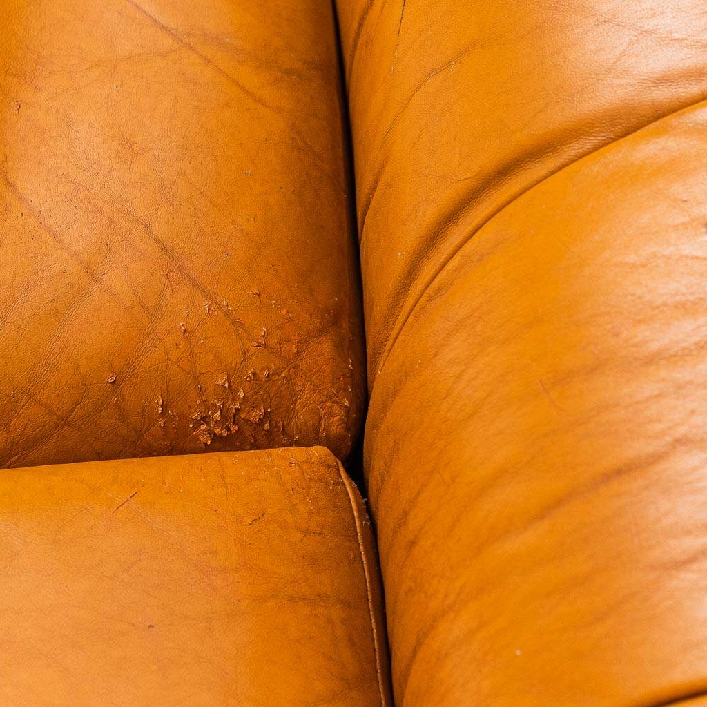 3-seater leather and wood sofa, 1950s vintage modernism