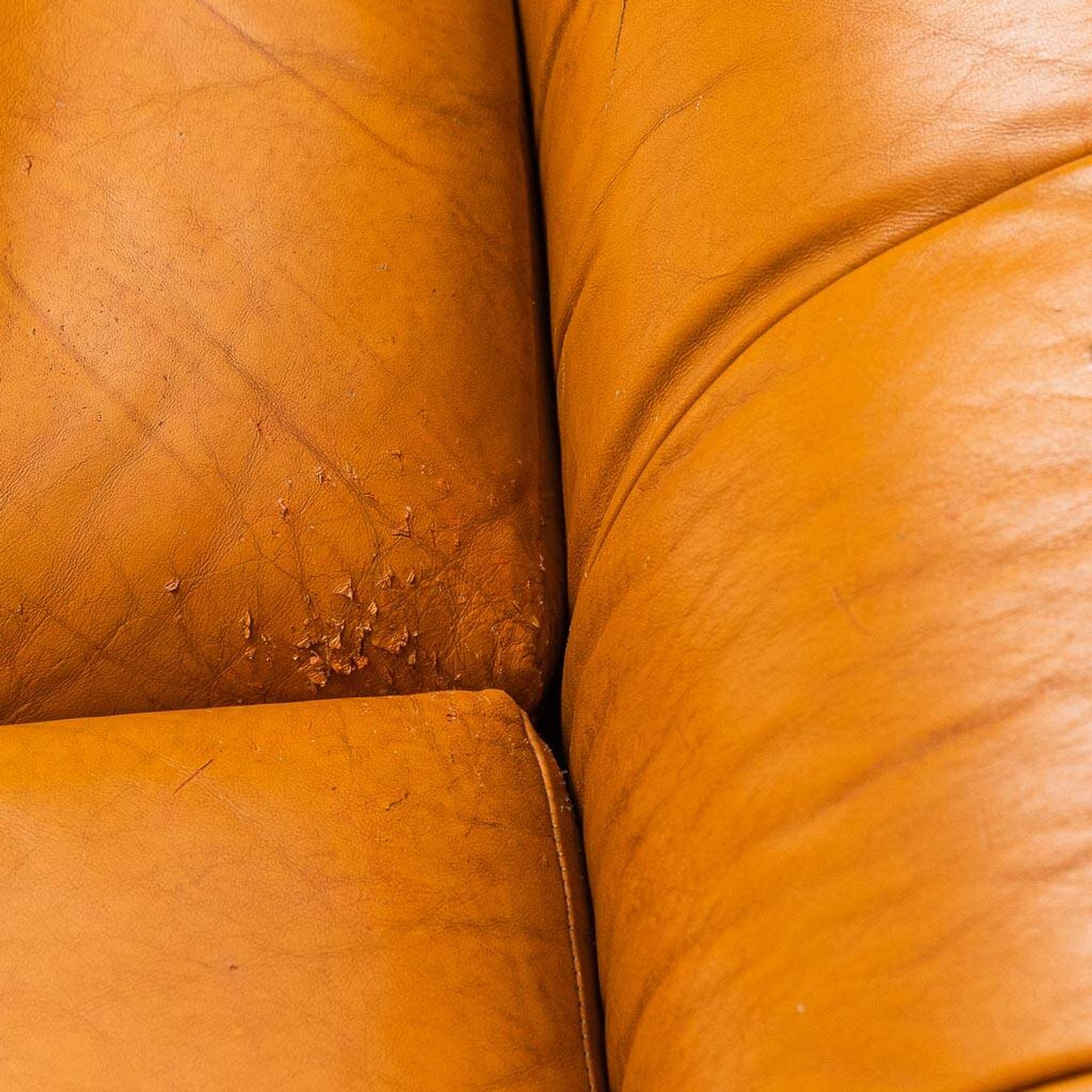 3-seater leather and wood sofa, 1950s vintage modernism