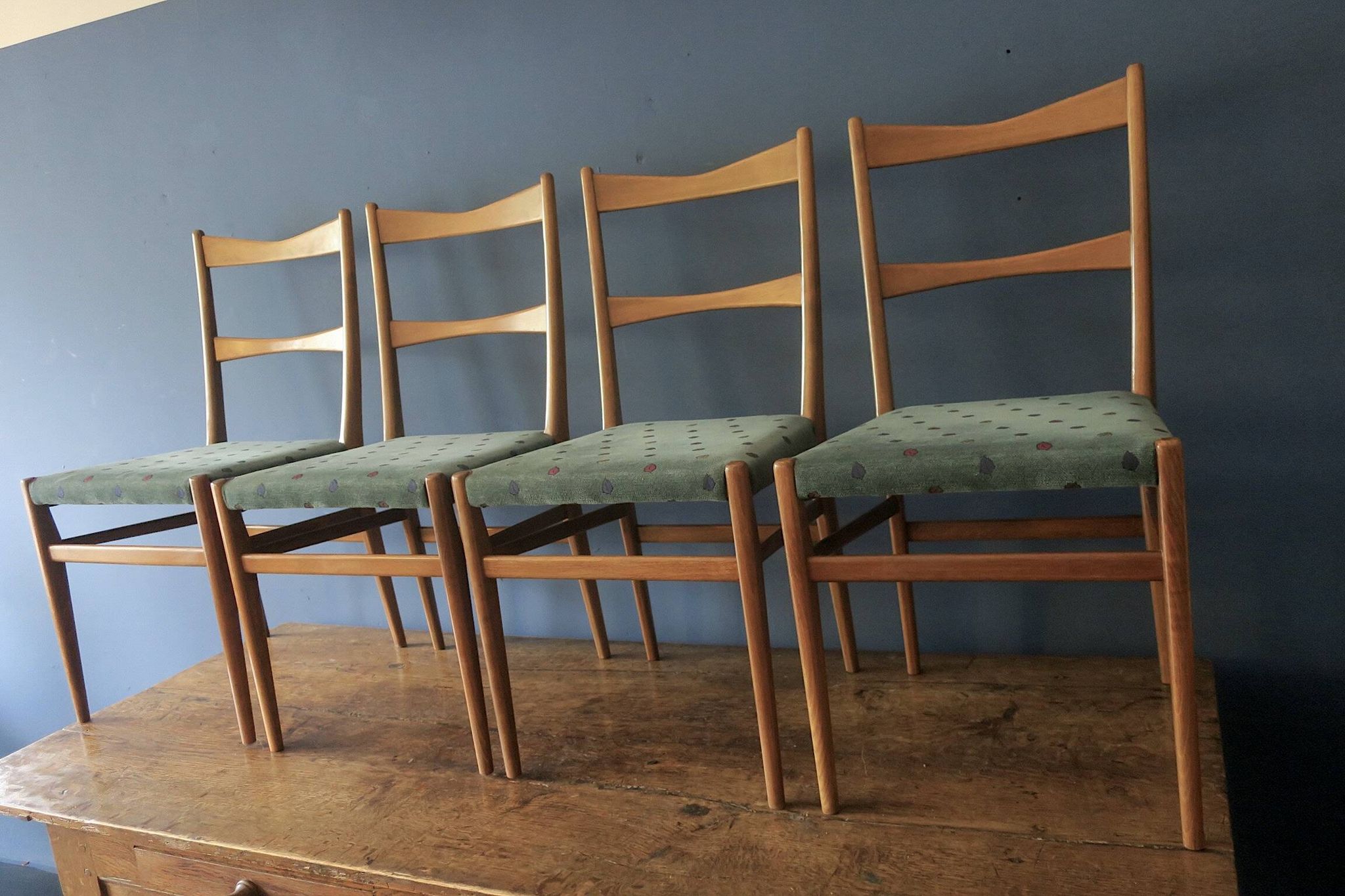 Set of 4 mid century dining chairs with chenille covers, 1960