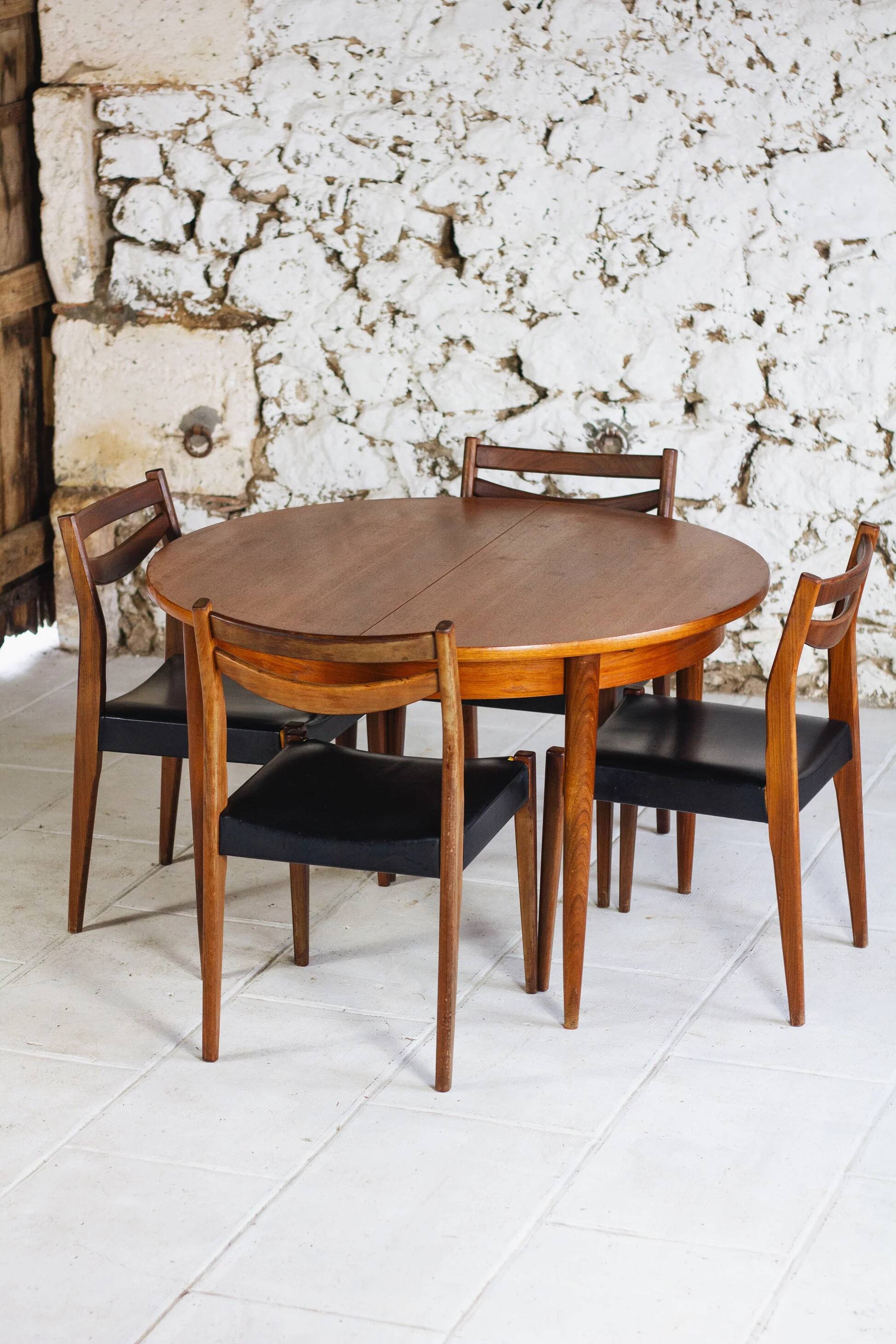 Vintage teak round table and 4 chairs, 1960