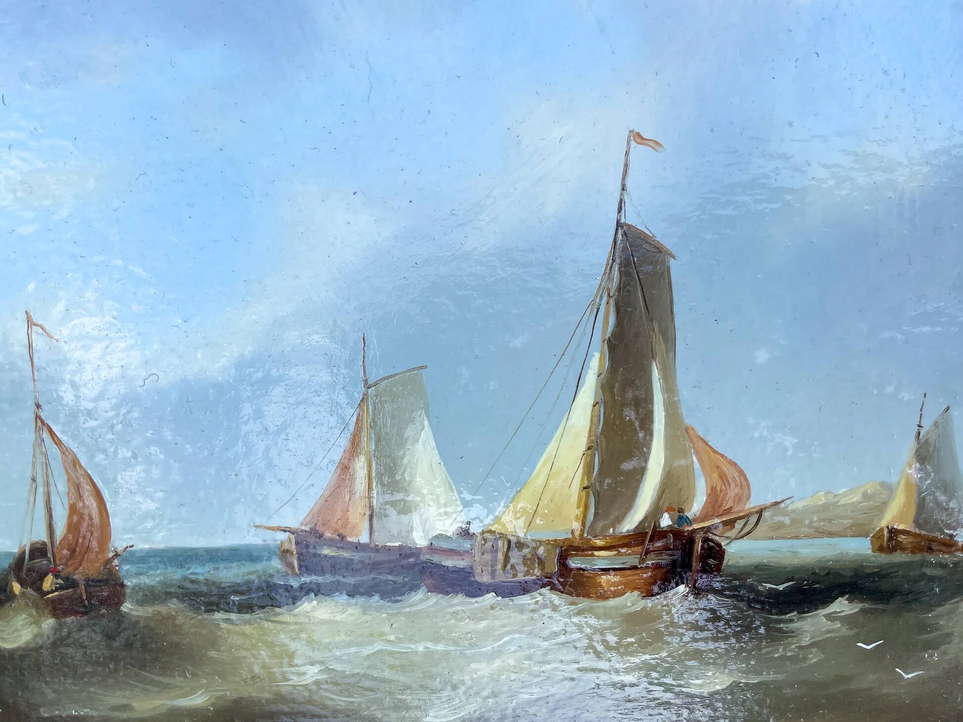 Seascape with sailing boats – oil on panel from the 19th century