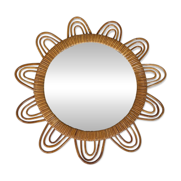 Miroir en rotin représentant un soleil