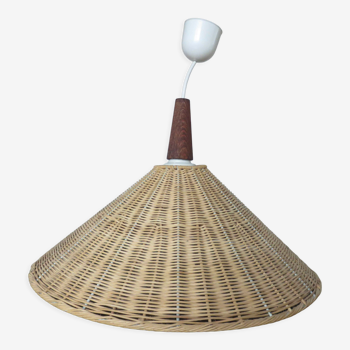 Scandinavian pendant lamp in rattan and wood 70s