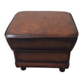 Pouf vintage en cuir marron châtaigne