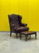 Burgundy leather chesterfield wing chair with Ottoman