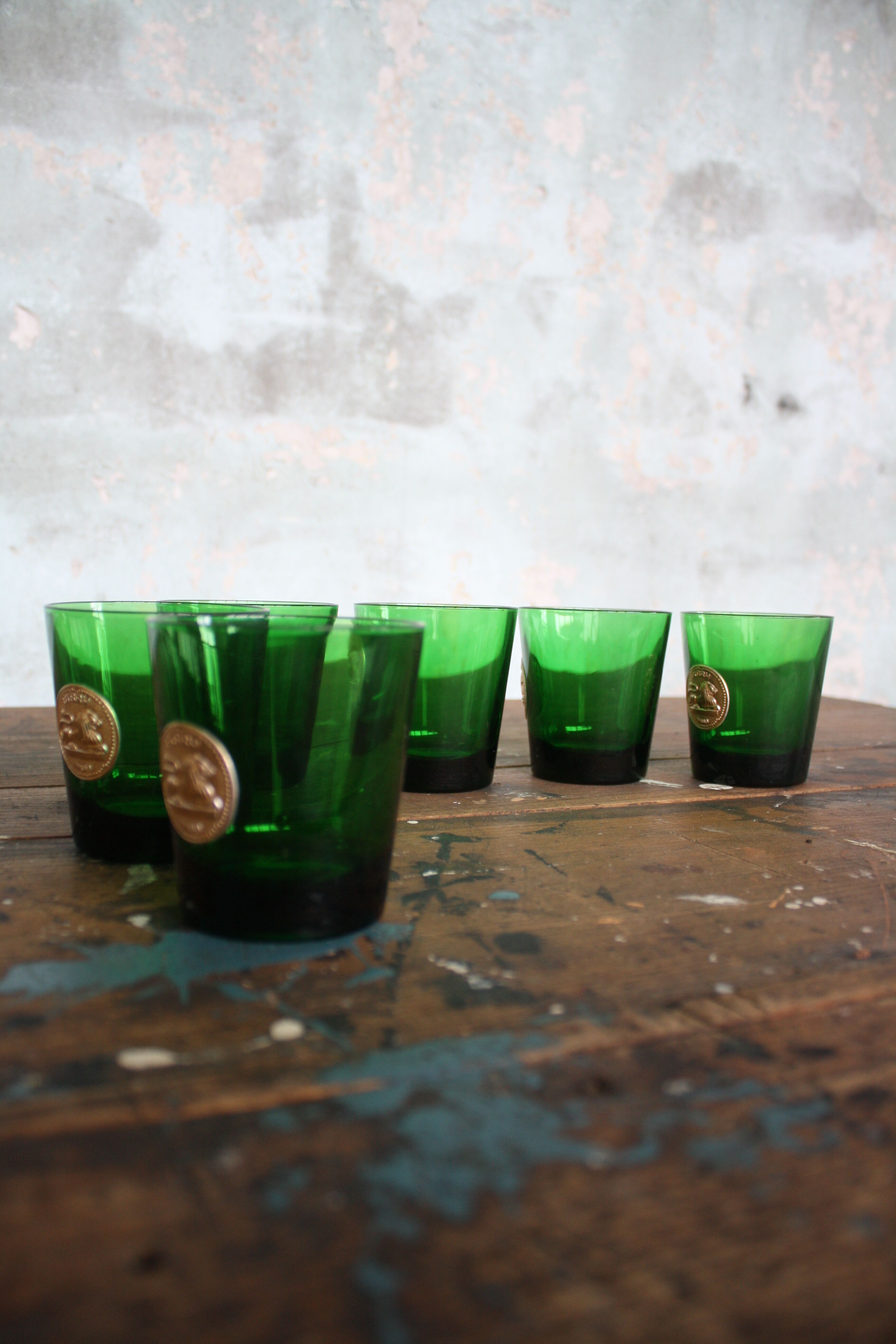 6 vintage Byrrh green lenses