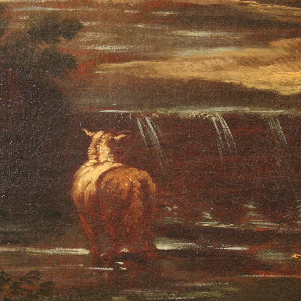 Painting of the Roman school of the 17th century, landscape with pastoral s