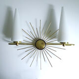 Pair of vintage sconces, sun, glass and brass, 60s