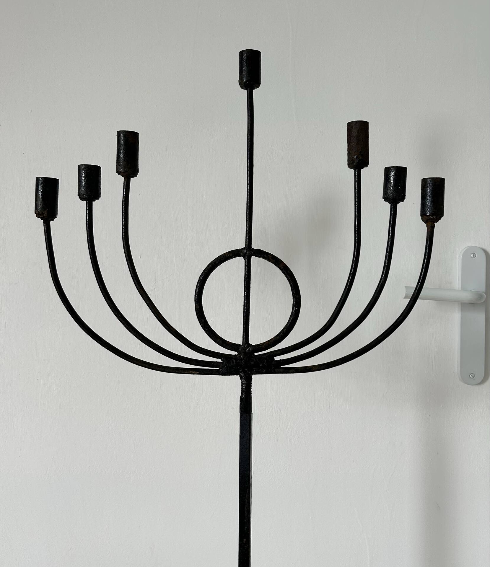 Large brutalist candelabrum in wrought iron