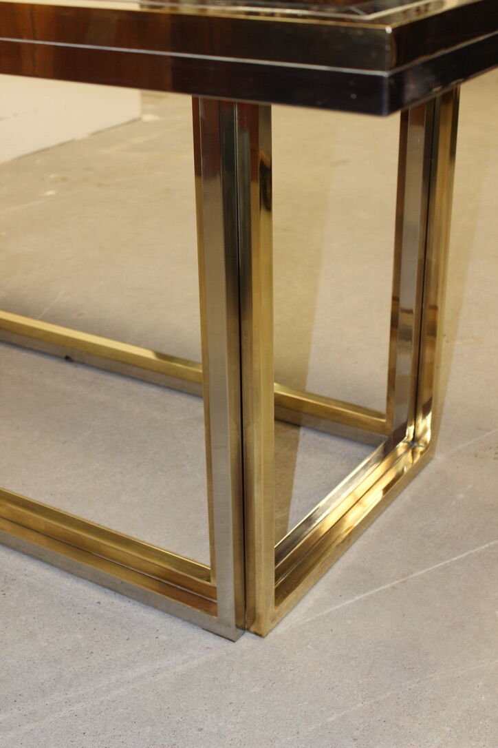 Dining table in chrome-plated steel and brass by Romeo Rega circa 1970