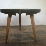 Small triangular table coffee table with a vintage tripod door midcentury plant 1950