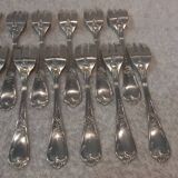 12 silver plated cake forks, Ercuis LXV 29, 14.4cm