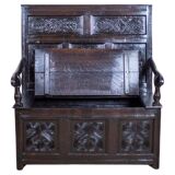 Antique Renaissance Revival Oak Bench, 1890s