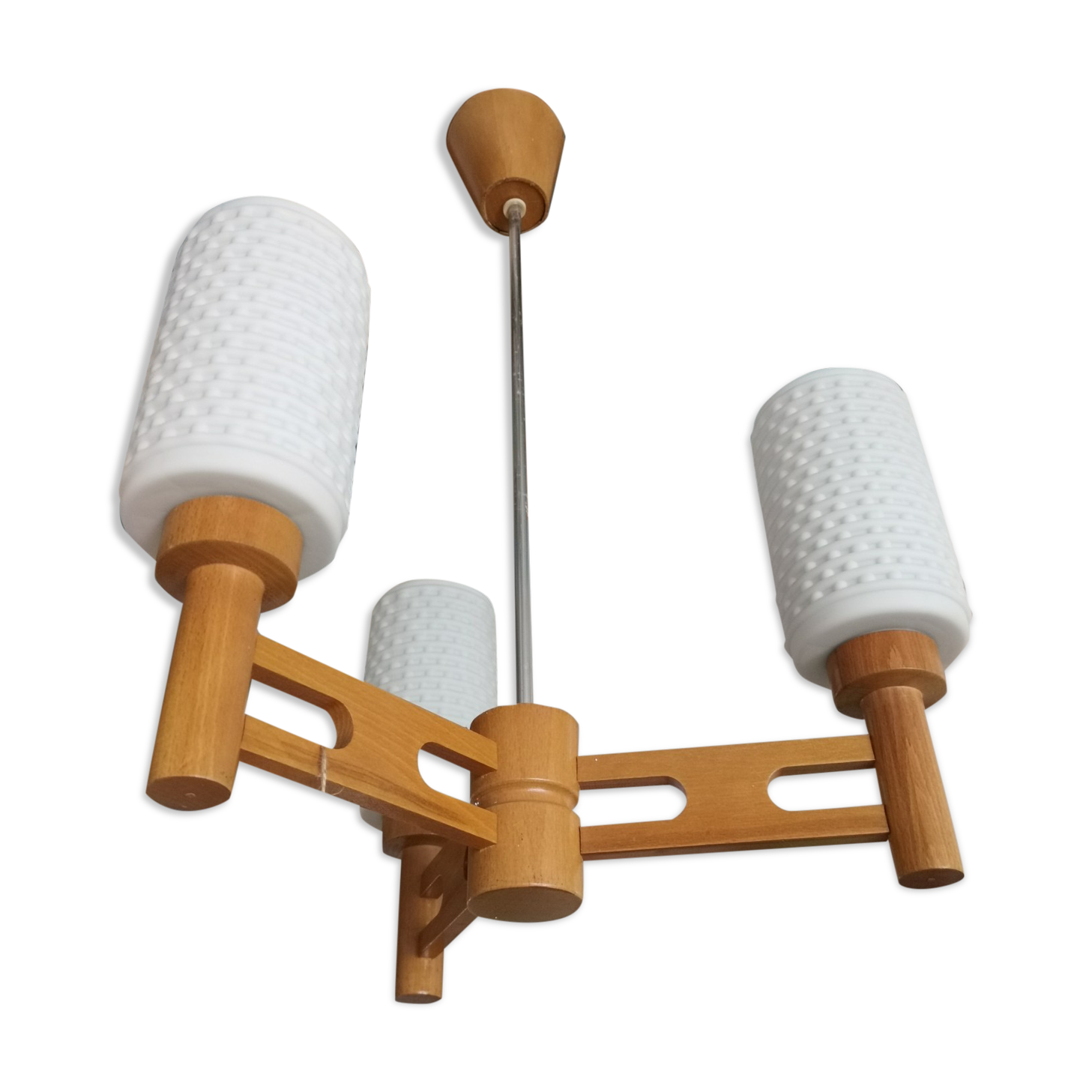 Lustre en bois et opaline République Tchèque 1970