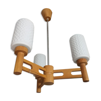 Wooden and opaline chandelier Czech Republic 1970