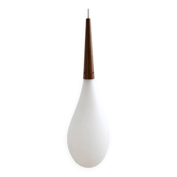 Vintage suspension in opaline and wood-effect plastic – 1960s/70s