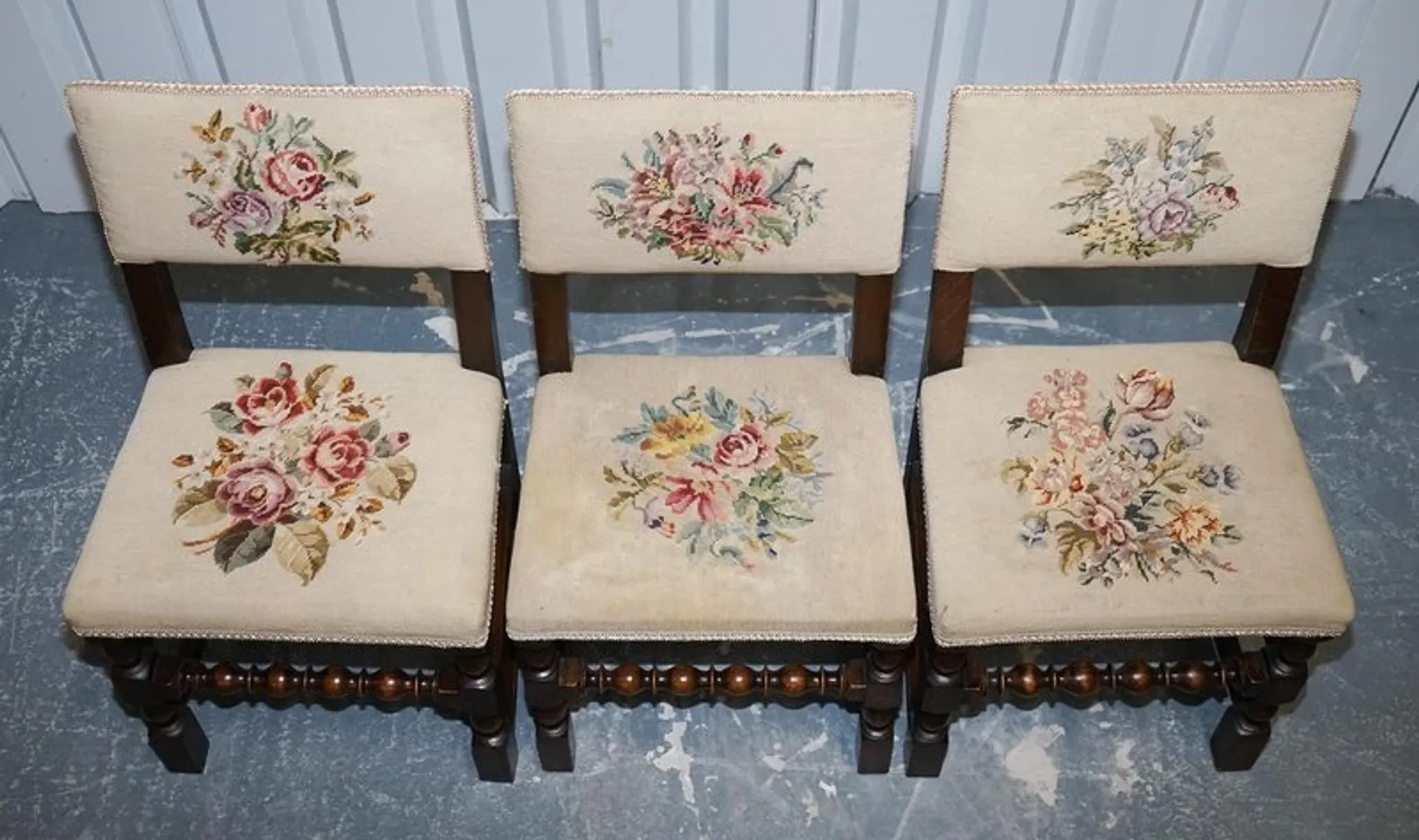 Victorian Floral Tapestry Dining Chairs, England, Set of 6