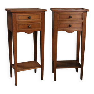pair of fruitwood bedside tables