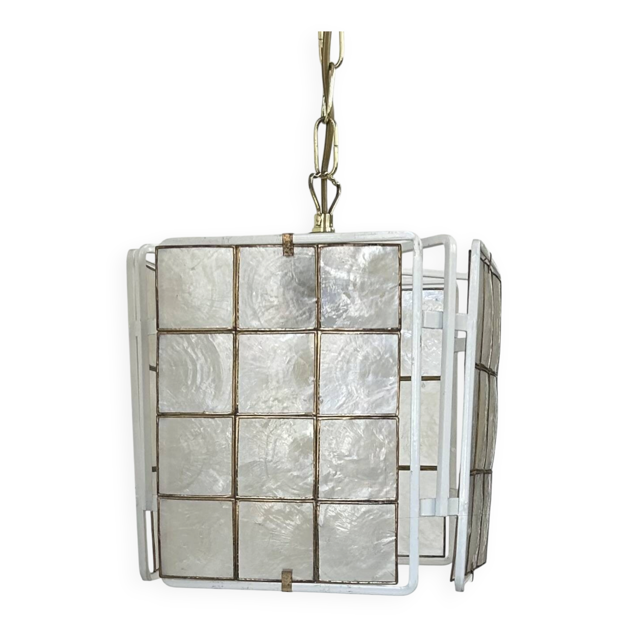 Vintage suspension, white lacquered metal and mother-of-pearl, France, 1980.