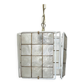 Vintage suspension, white lacquered metal and mother-of-pearl, France, 1980.