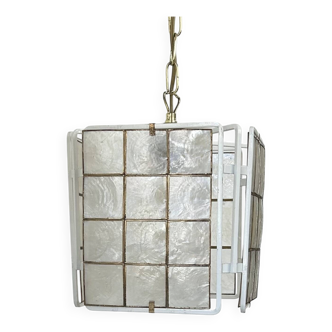 Vintage suspension, white lacquered metal and mother-of-pearl, France, 1980.