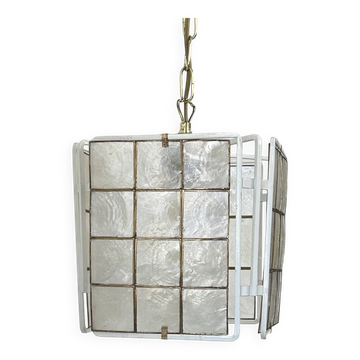 Suspension vintage, métal laqué blanc et nacre, France, 1980