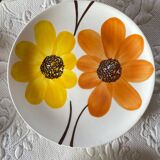 8 Assiettes à dessert Gien Fleurs peintes à la main Orange Vintage Année 70