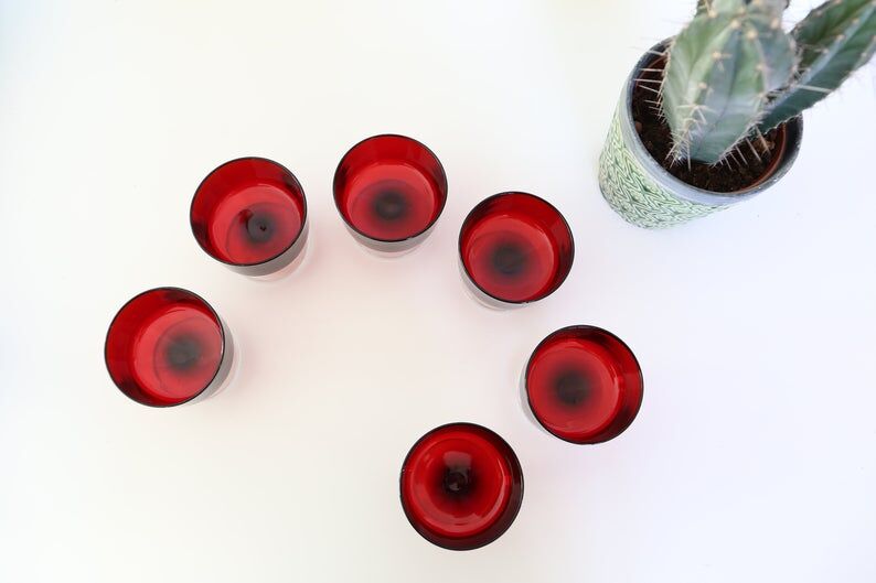 Set of 6 ruby red luminarc rider glasses