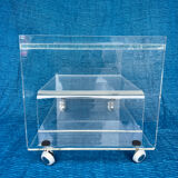 Translucent plexiglass storage drawer/cabinet on wheels.