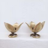 Pair of Solid Brass Tulip Candle Holders – Handcrafted 1970s