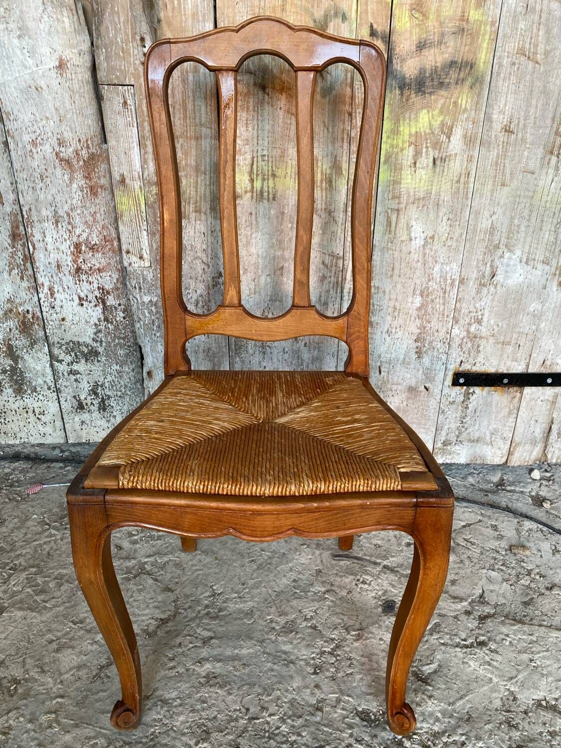 Antique Art Nouveau Chair Wood + Woven Straw Seat Vintage #D844