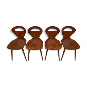 Série de 4 chaises Baumann fourmi rustique vintage des années 1960