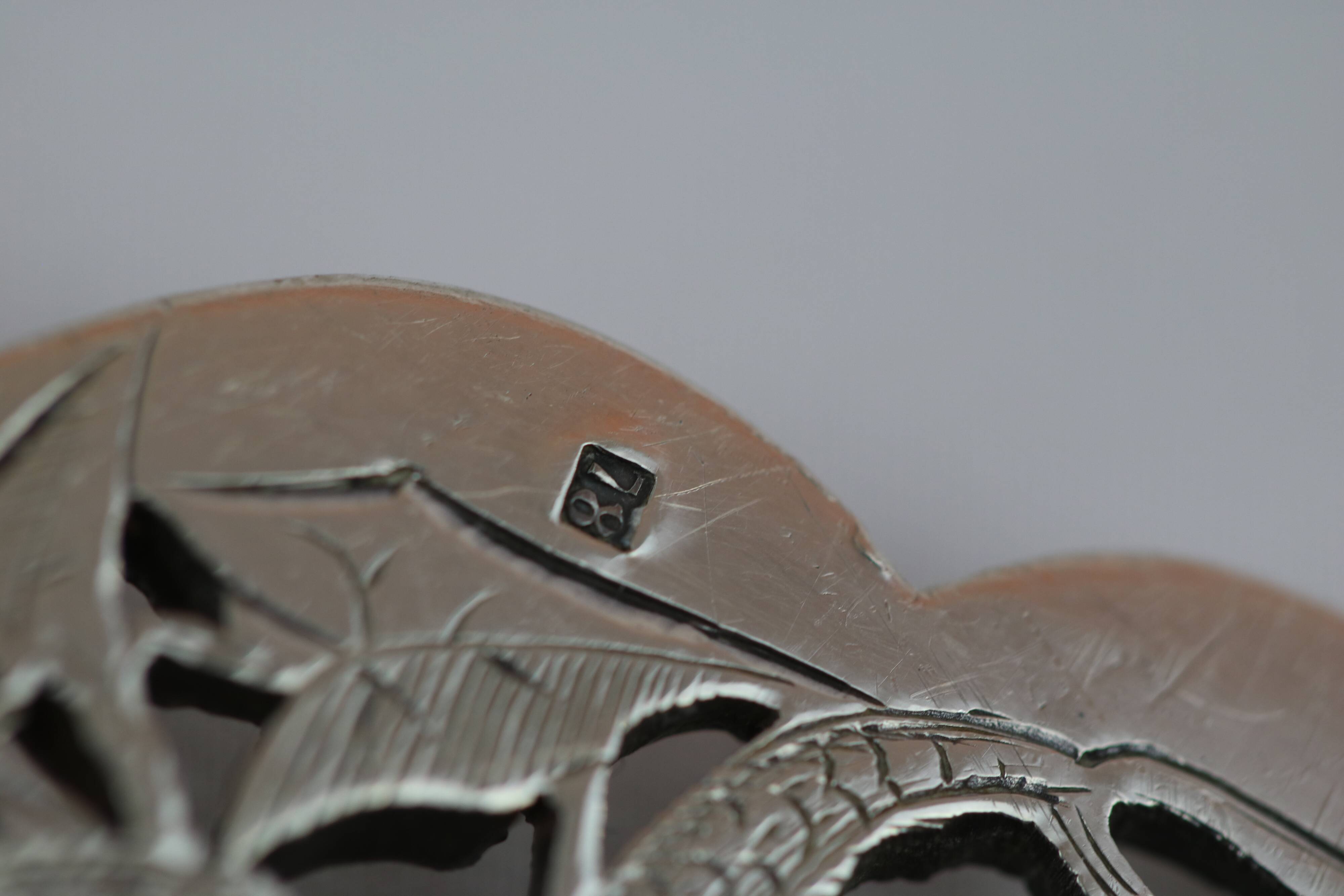 Large Silver Metal and Bois D'Amourette Fish Service Cover