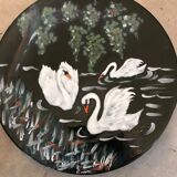Dish faience de longwy signs l. valenti decor of authentic swans 60s