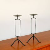Pair of black iron tripod candlesticks, Brutalist, 1970 - 30 cm