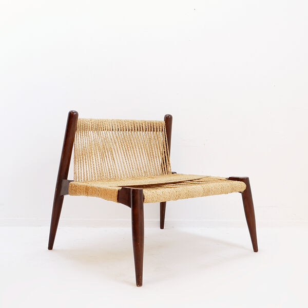 Paire de fauteuils lounge en corde de jute tressée et bois massif