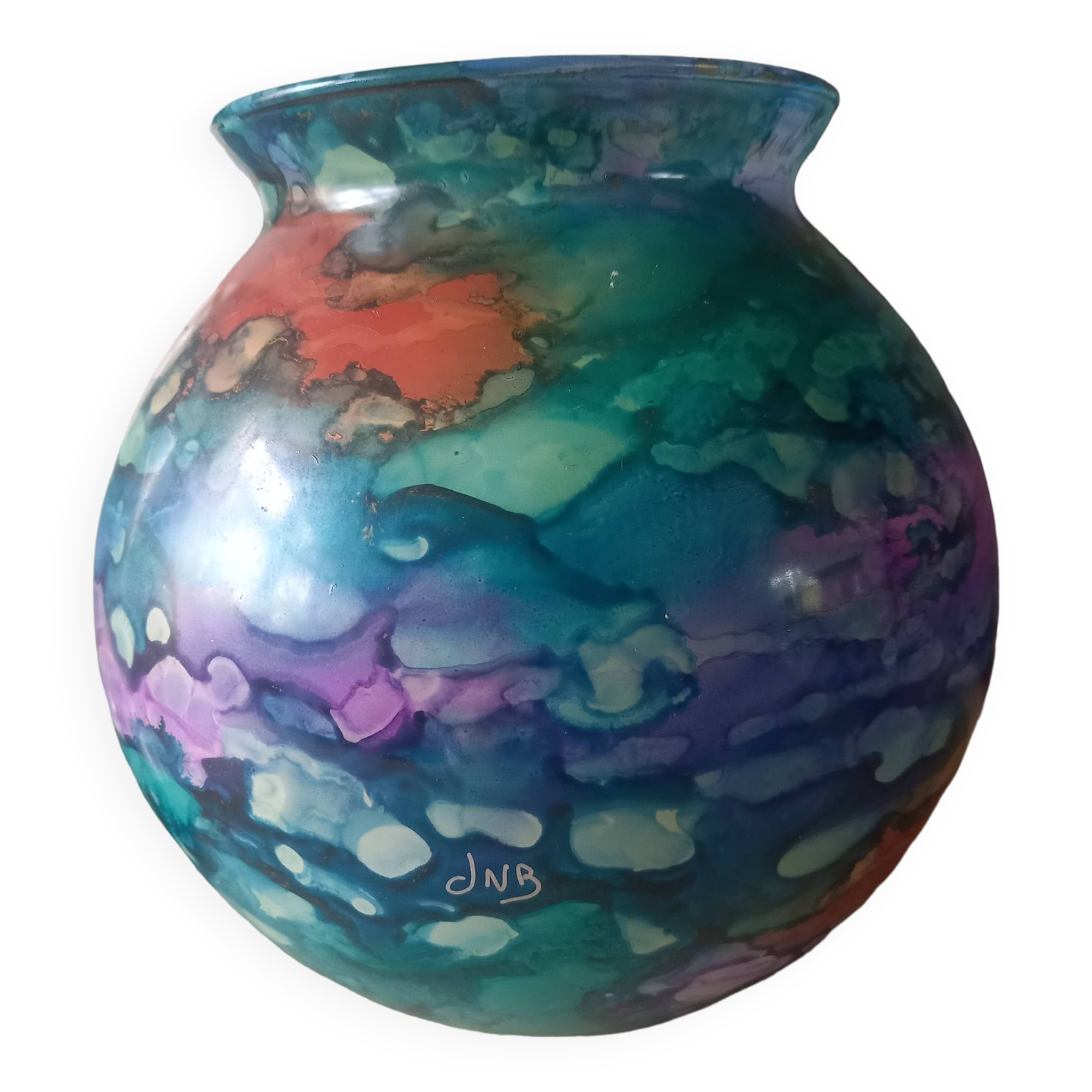 Large lacquered glass ball vase signed Jean-Noël Bouillet