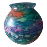 Large lacquered glass ball vase signed Jean-Noël Bouillet